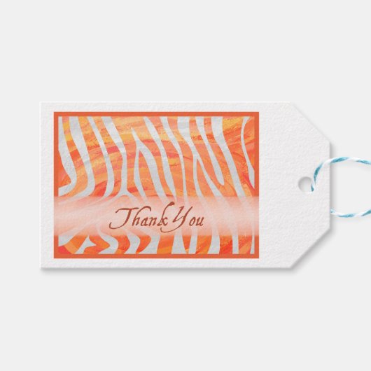 Oranje en wit Zebrapatroon Dank u Cadeaulabel (Voorkant (Horizontaal))