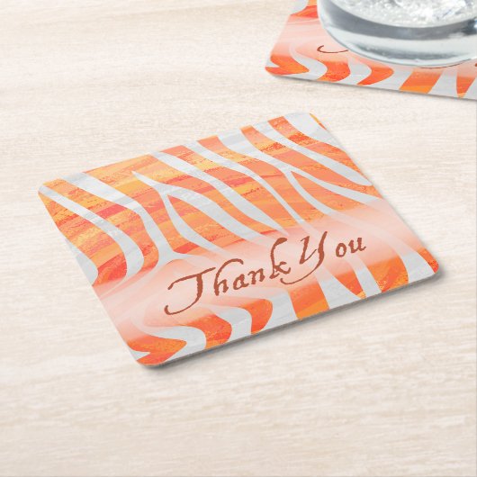 Oranje en wit Zebrapatroon Dank u Kartonnen Onderzetters (Schuin)