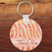 Oranje en wit Zebrapatroon Dank u Sleutelhanger (Voorkant)