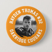 Oranje en Witte Atleet Naam Jersey Nummer Foto Ronde Button 7,6 Cm (Voorkant)