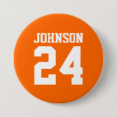 Oranje en witte atleet naam jersey nummer ronde button 7,6 cm (Voorkant)