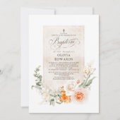 Oranje en witte bloemen Elegant Baptisme Kaart (Voorkant)