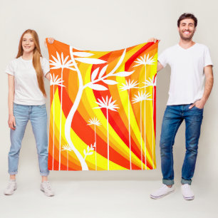 Oranje en witte botanische illustratie fleece deken