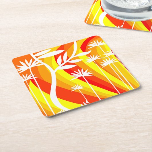 Oranje en witte botanische illustratie kartonnen onderzetters (Schuin)