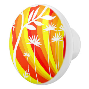 Oranje en witte botanische illustratie keramische knop