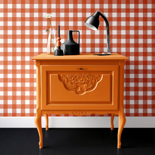 Oranje en witte Buffalo geruite Halloween Behang