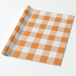 Oranje en witte Buffalo Plaid Cadeaupapier