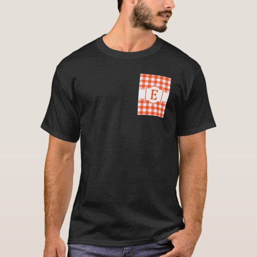 Oranje en witte buffelplaat monogrammatica-brief t-shirt (Voorkant)