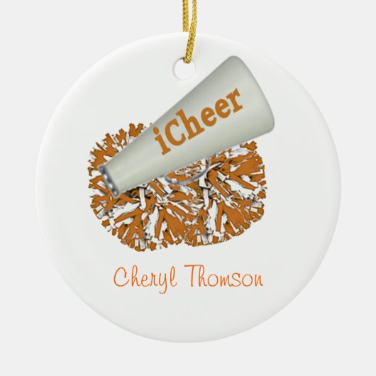 Oranje en witte Cheerleader-versiering Keramisch Ornament (Voorkant)