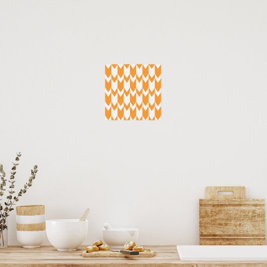 Oranje en witte Chevron Pattern. Poster (Keuken)