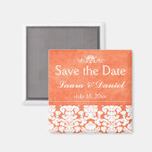 Oranje en Witte Damask sparen de Magnet van de Dat (Voorkant / Achterkant)