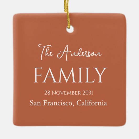 Oranje en witte eenvoudige  familie keramisch ornament (Voorkant)