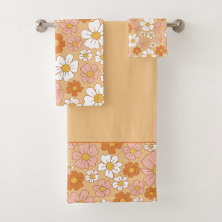 Oranje en witte Floral Bath Towel Set Bad Handdoek