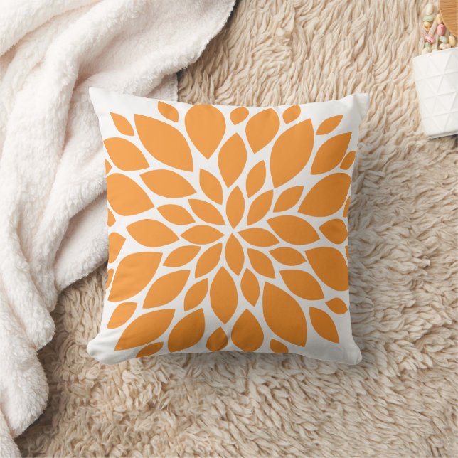 Oranje en witte Floral Burst Kussen (Deken)