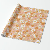 Oranje en witte Floral Cadeaupapier (Uitgerold)