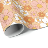 Oranje en witte Floral Cadeaupapier (Rol Hoek)
