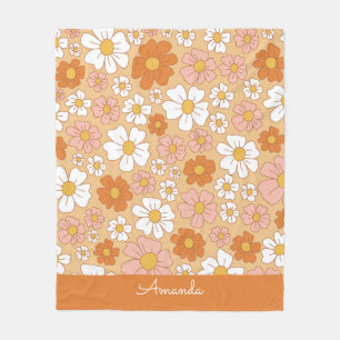 Oranje en witte Floral Fleece Deken