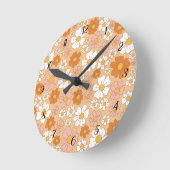 Oranje en witte Floral Square Wall Clock Ronde Klok (Hoek)