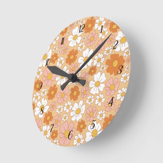 Oranje en witte Floral Square Wall Clock Ronde Klok (Hoek)