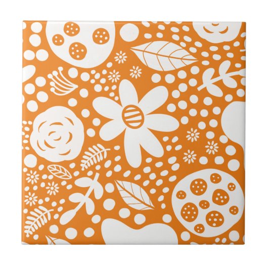 Oranje en witte Floral Tegeltje (Voorkant)