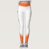 Oranje en witte florale streep en moderne naam leggings (Voorkant)