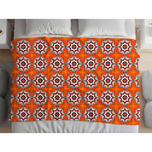 Oranje en witte geometrische mandala patroon Handd Fleece Deken
