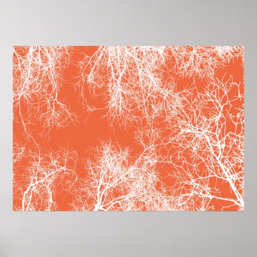 Oranje en witte gesilhoueteerde bomen poster (Voorkant)