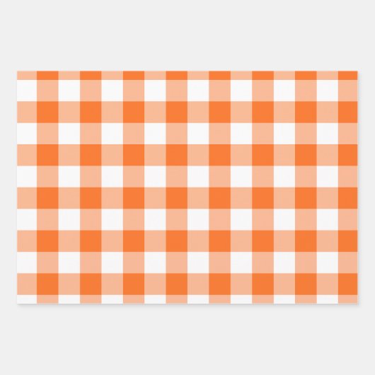 Oranje en witte Gingham Check Plaid Inpakpapier Vel (Voorkant 3)