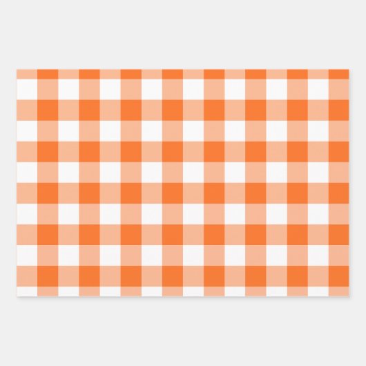Oranje en witte Gingham Check Plaid Inpakpapier Vel (Voorkant)