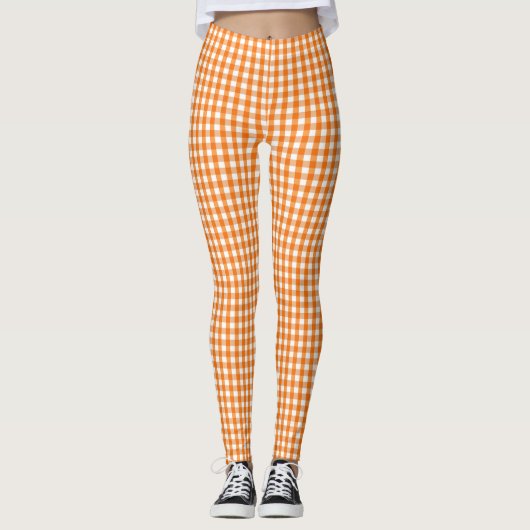 Oranje en witte gingham geruit Halloween Leggings (Voorkant)