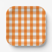 Oranje en witte gingham geruit Halloween Papieren Bordje (Voorkant)