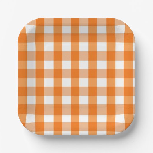 Oranje en witte gingham geruit Halloween Papieren Bordje (Voorkant)