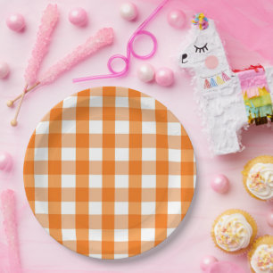 Oranje en witte gingham geruit Halloween Papieren Bordje