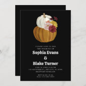 Oranje en witte Herfst Pumpkin Black Wedding Kaart (Voorkant / Achterkant)