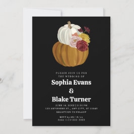 Oranje en witte Herfst Pumpkin Black Wedding Kaart