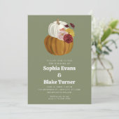 Oranje en witte Herfst Pumpkin Green Wedding Kaart (Staand voorkant)