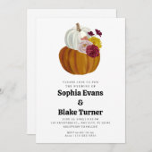 Oranje en witte Herfst Pumpkin White Wedding Kaart (Voorkant / Achterkant)