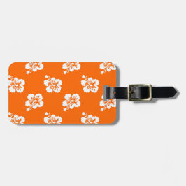 Oranje en witte hibiscus bloemen bagagelabel