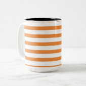 Oranje en witte horizontale streep tweekleurige koffiemok (Voorkant links)