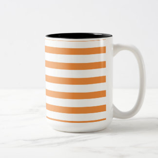 Oranje en witte horizontale streep tweekleurige koffiemok