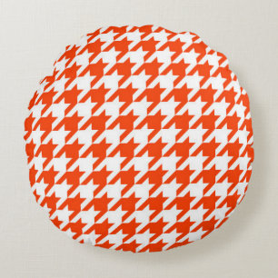 Oranje en witte Houndstooth-controle Rond Kussen