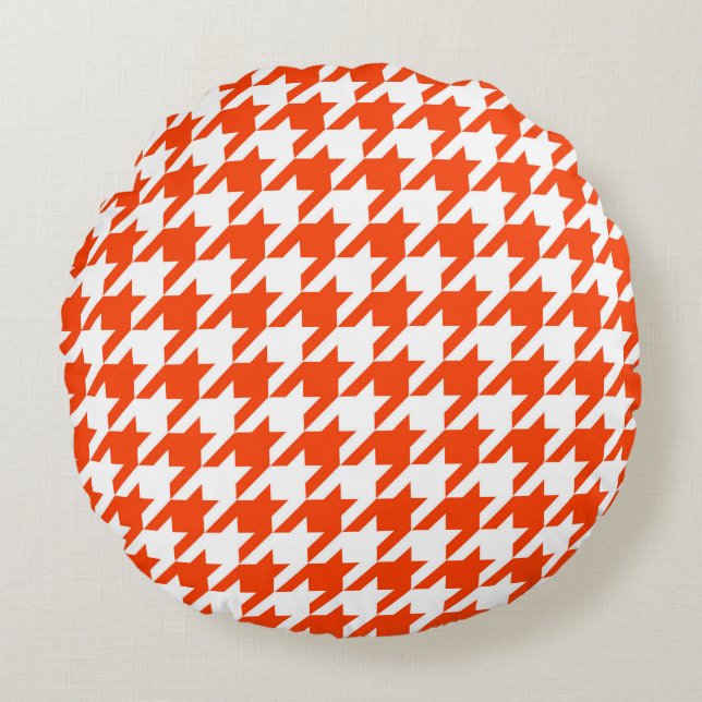 Oranje en witte Houndstooth-controle Rond Kussen (Voorkant)