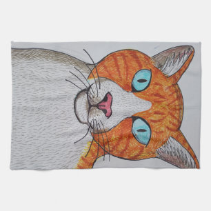 Oranje en witte kat Keukenhanddoeken