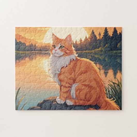 Oranje en Witte Kat Legpuzzel (Horizontaal)