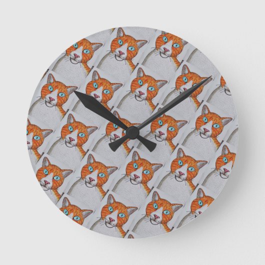 oranje en witte kat wandklok (Voorkant)