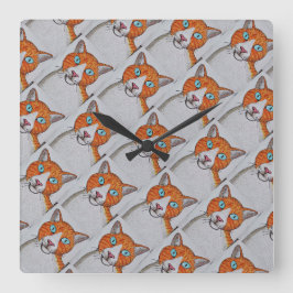 oranje en witte kat wandklok