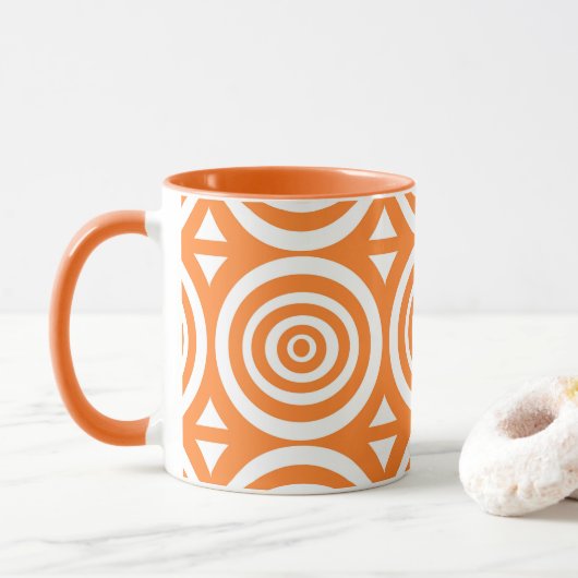 Oranje en witte koffie Mok met Abstract patroon (Met donut)