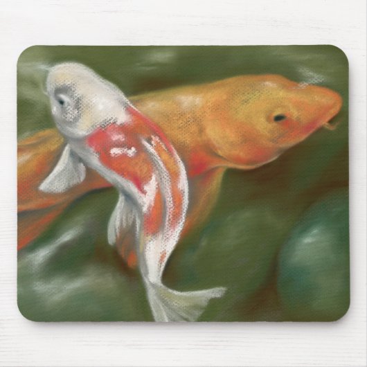 Oranje en witte koi met Mossy Stones Pastel Art Muismat (Voorkant)