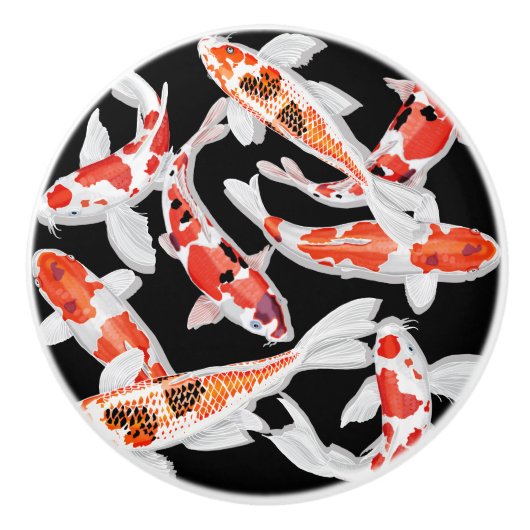 Oranje en witte Koi-vis Keramische Knop (Voorkant)