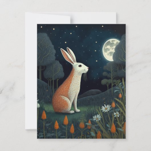 Oranje en witte konijn in het maanlicht notitiekaartje (Voorkant)